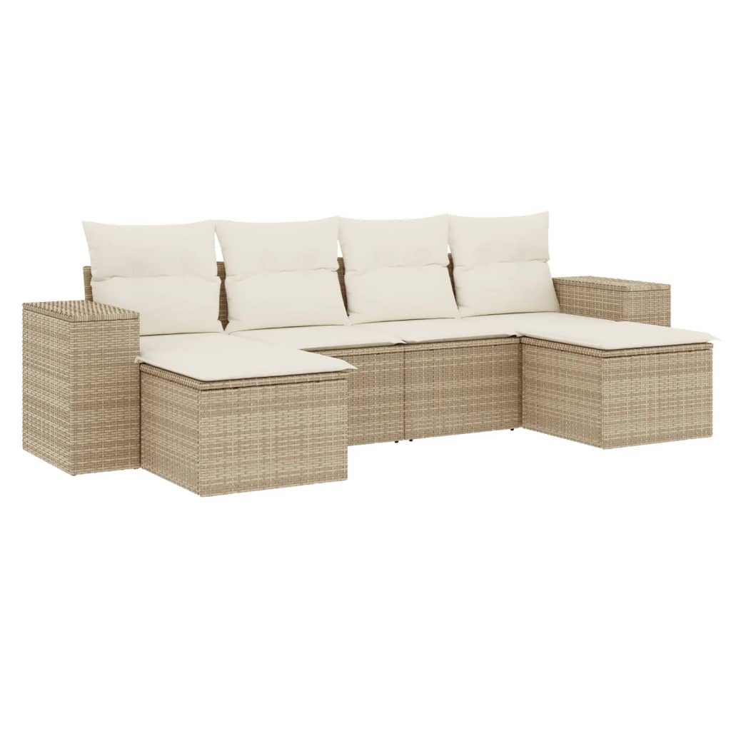 Set Divano da Giardino 6 pz con Cuscini Beige in Polyrattan | homemem39