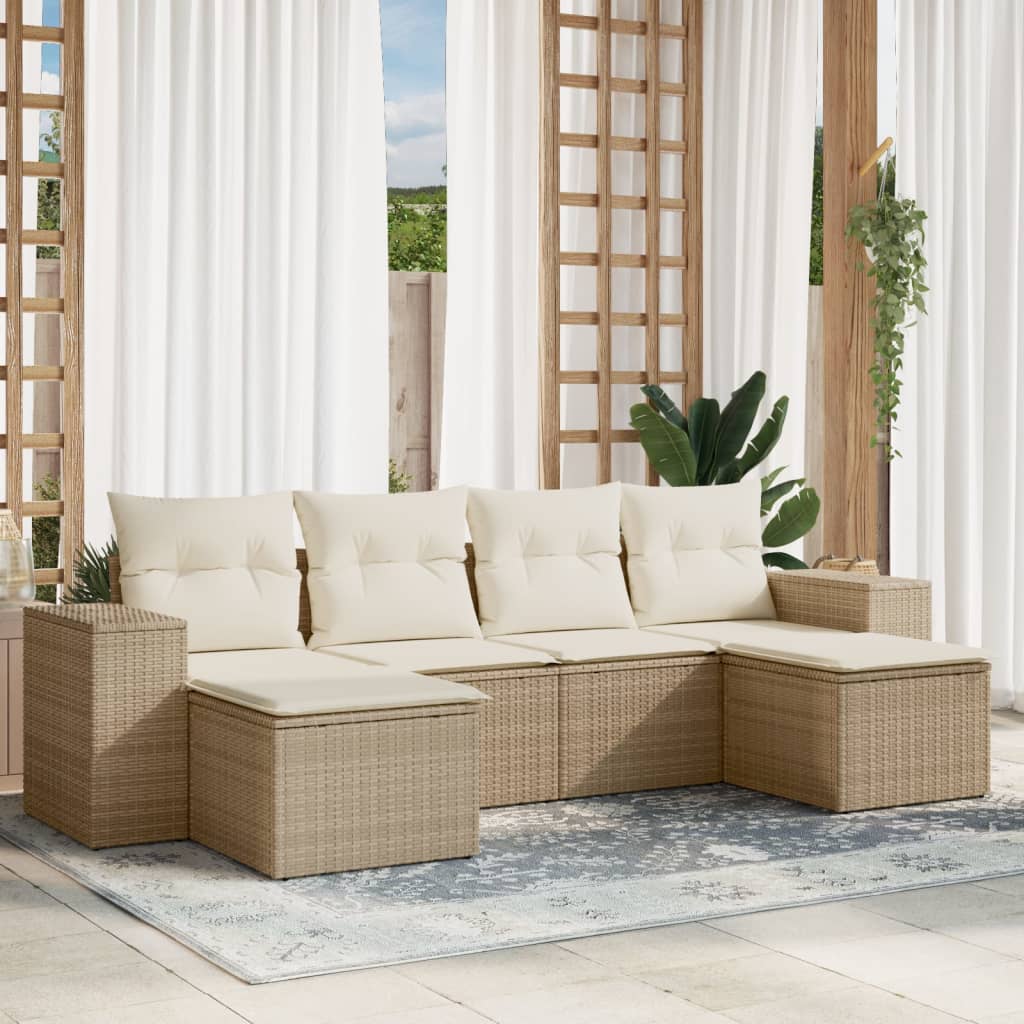 Set Divano da Giardino 6 pz con Cuscini Beige in Polyrattan | homemem39