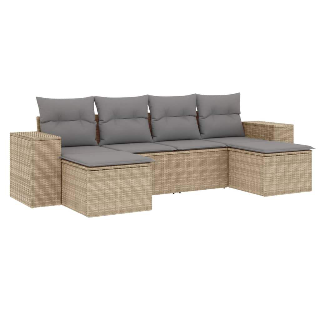 Set Divano da Giardino 6 pz con Cuscini Beige in Polyrattan - homemem39