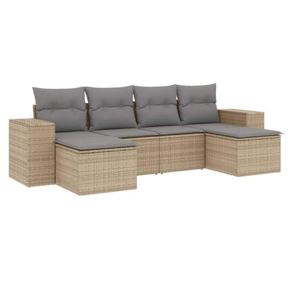 Set Divano da Giardino 6 pz con Cuscini Beige in Polyrattan - homemem39