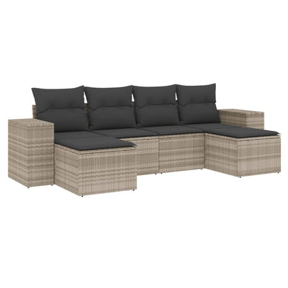 Set Divano da Giardino 6pz con Cuscini Grigio Chiaro Polyrattan