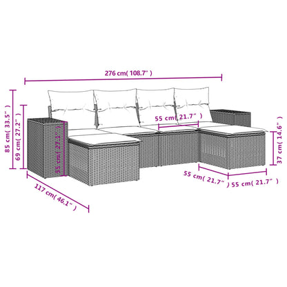 Set Divano da Giardino 6pz con Cuscini Grigio Chiaro Polyrattan