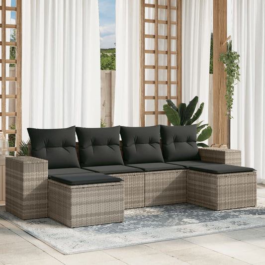 Set Divano da Giardino 6pz con Cuscini Grigio Chiaro Polyrattan