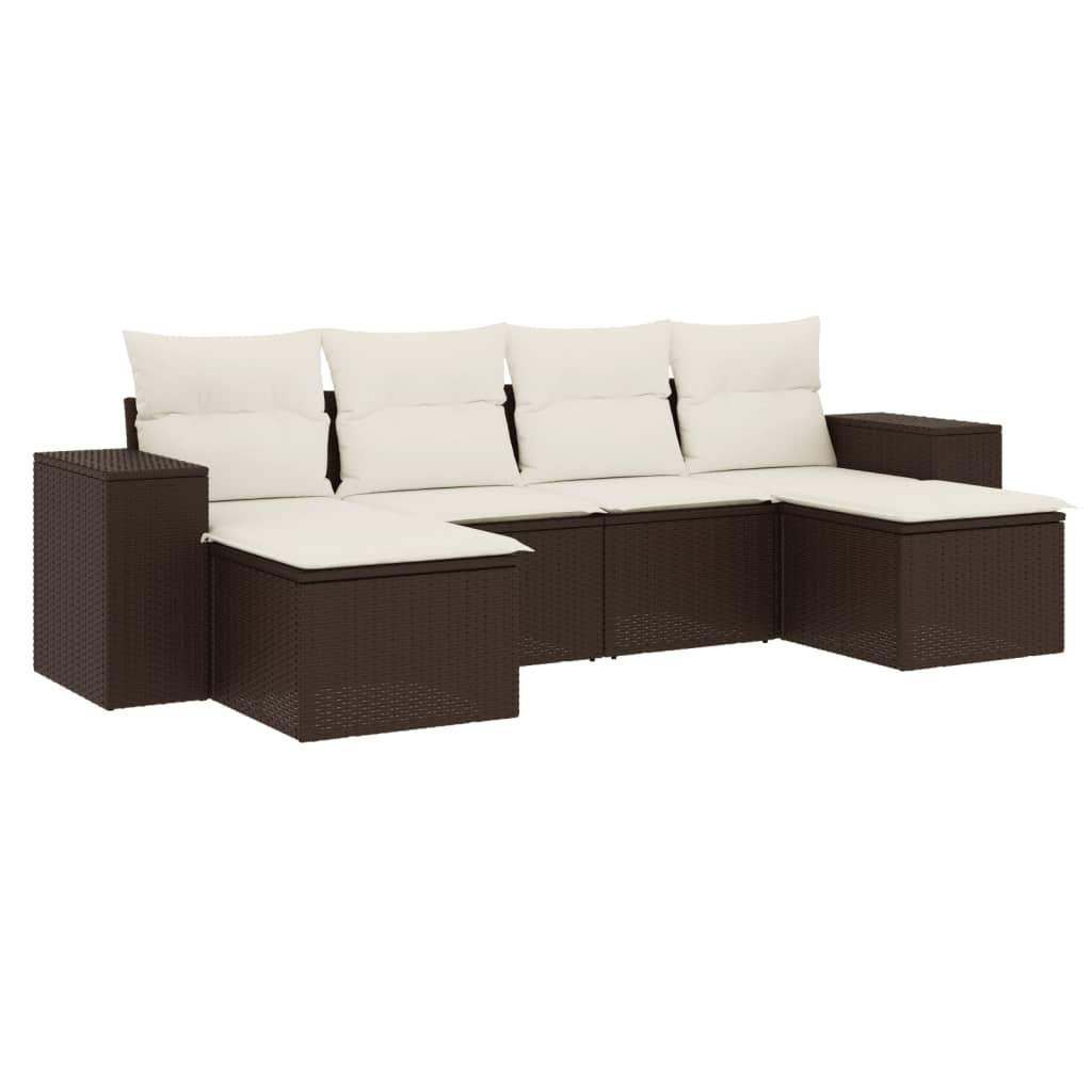 Set Divano da Giardino 6 pz con Cuscini Marrone in Polyrattan - homemem39