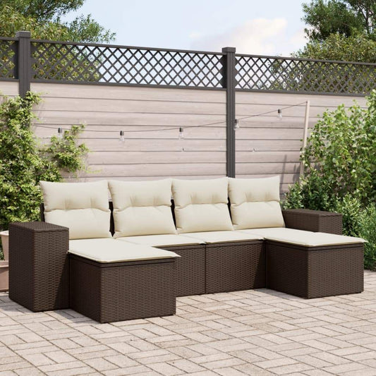Set Divano da Giardino 6 pz con Cuscini Marrone in Polyrattan - homemem39