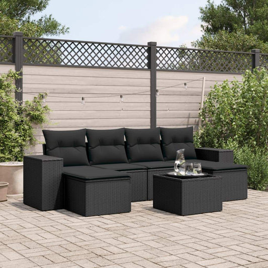 Set Divani da Giardino con Cuscini 7pz Nero Polyrattan - homemem39