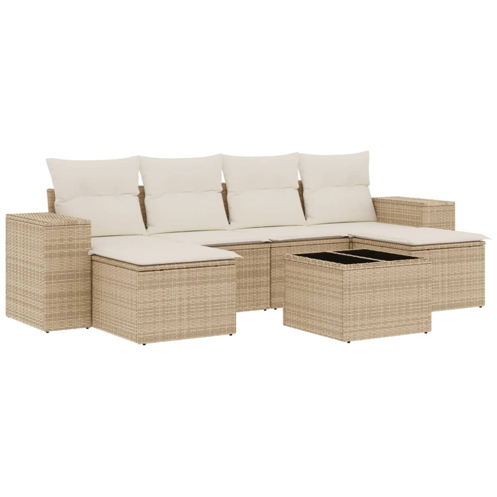 Set Divani da Giardino 7 pz con Cuscini Beige in Polyrattan | homemem39