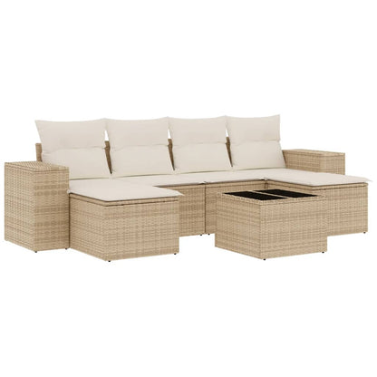 Set Divani da Giardino 7 pz con Cuscini Beige in Polyrattan | homemem39