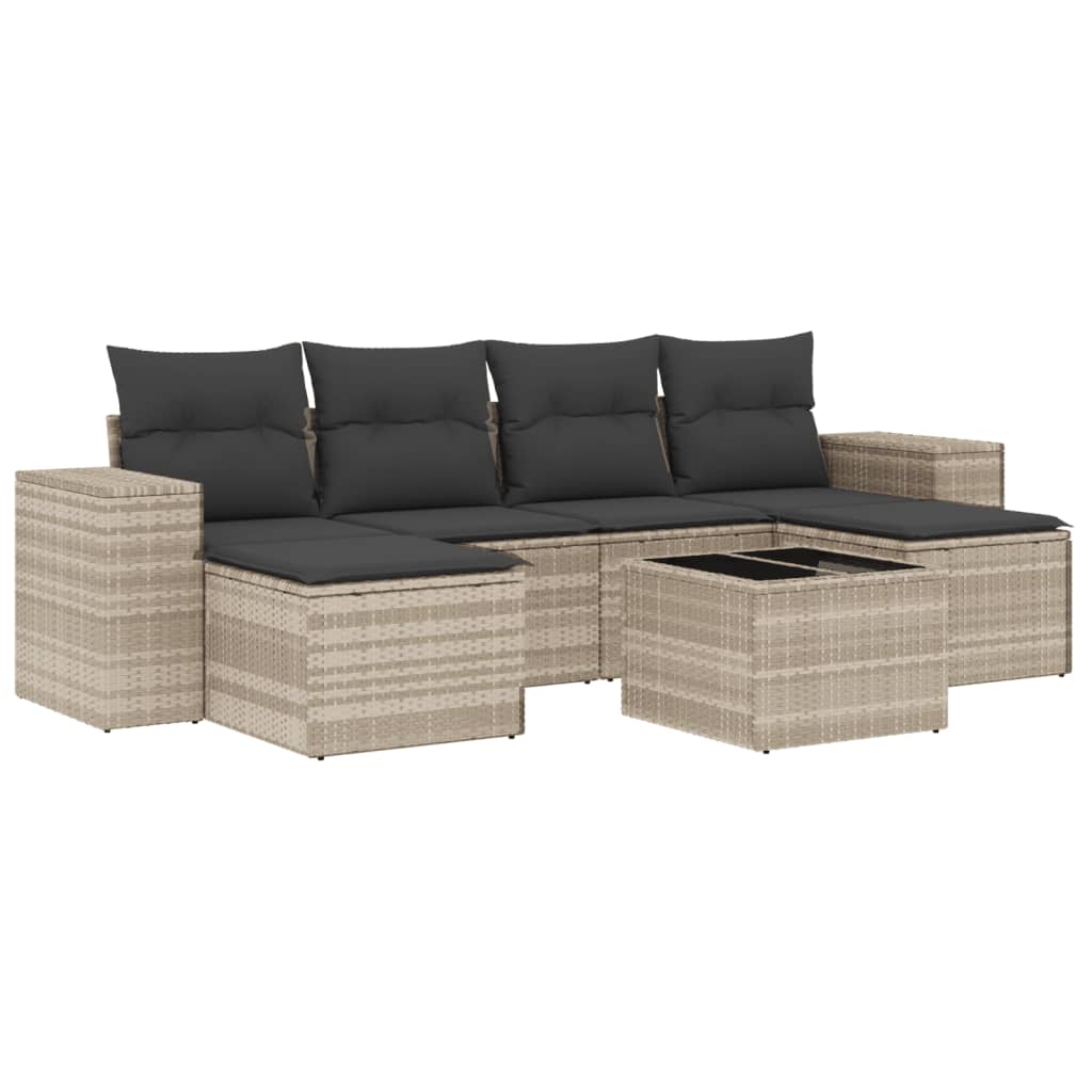 Set Divani da Giardino 7pz con Cuscini Grigio Chiaro Polyrattan