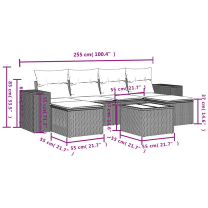 Set Divani da Giardino 7pz con Cuscini Grigio Chiaro Polyrattan