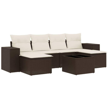 Set Divani da Giardino 7 pz con Cuscini Marrone in Polyrattan - homemem39