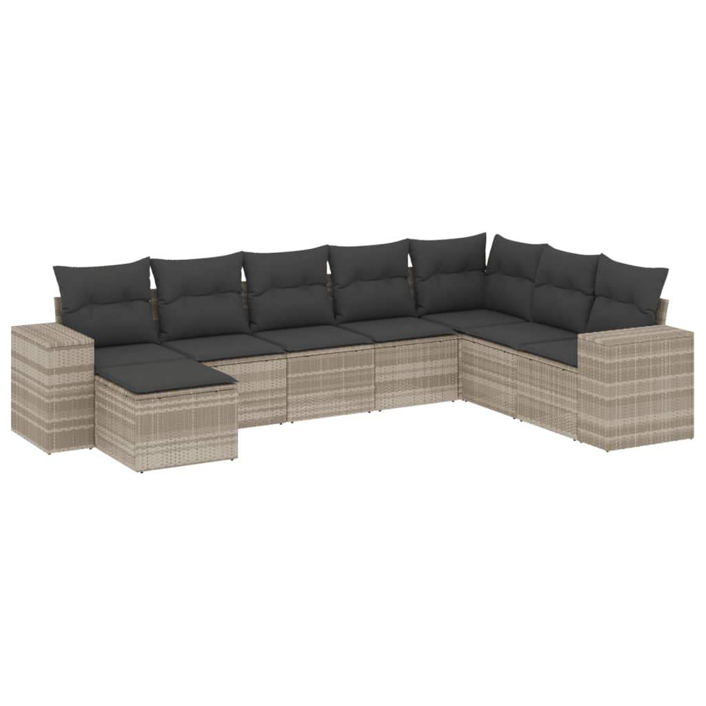Set Divano da Giardino 8pz con Cuscini Grigio Chiaro Polyrattan - homemem39
