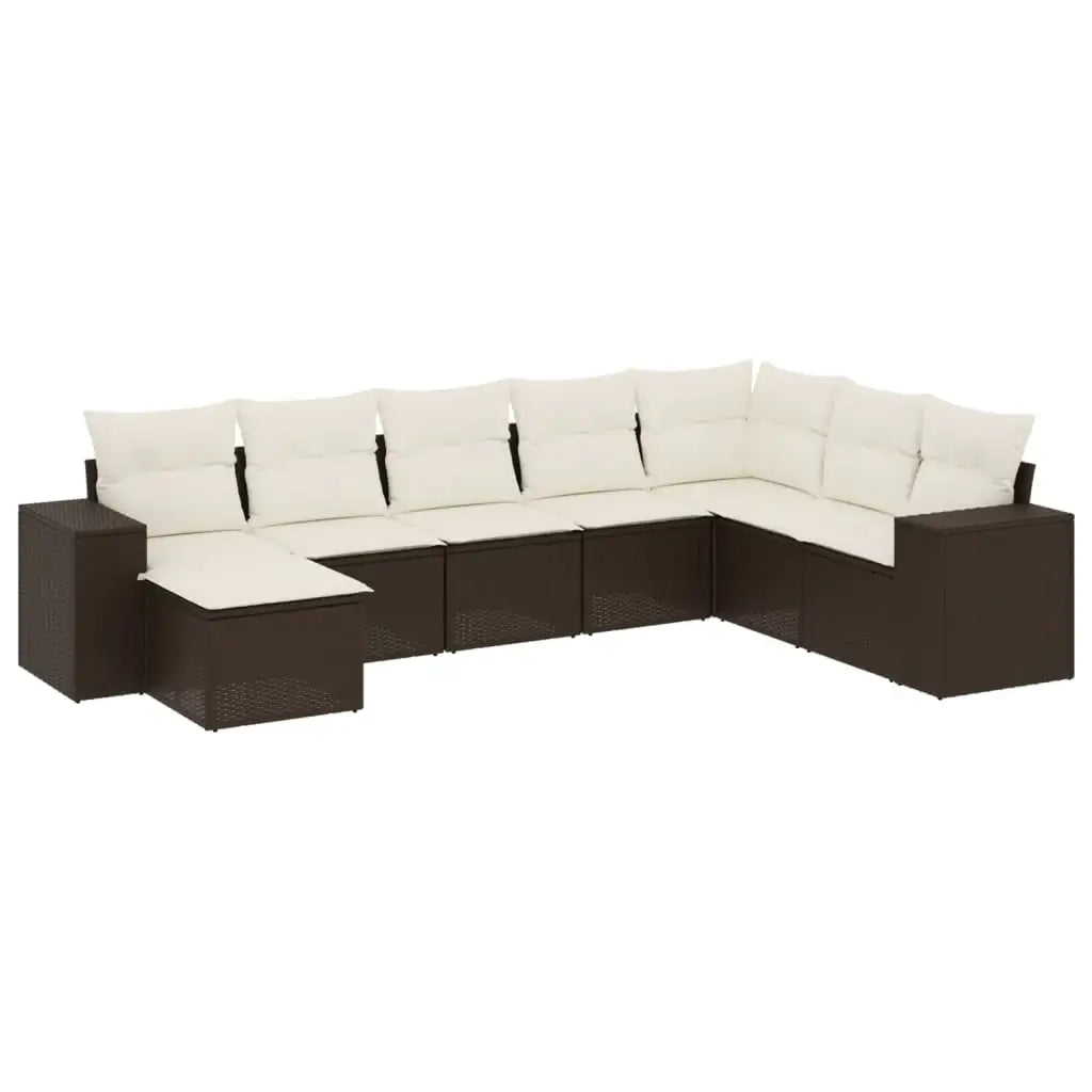 Set Divani da Giardino 8 pz con Cuscini Marrone in Polyrattan - homemem39