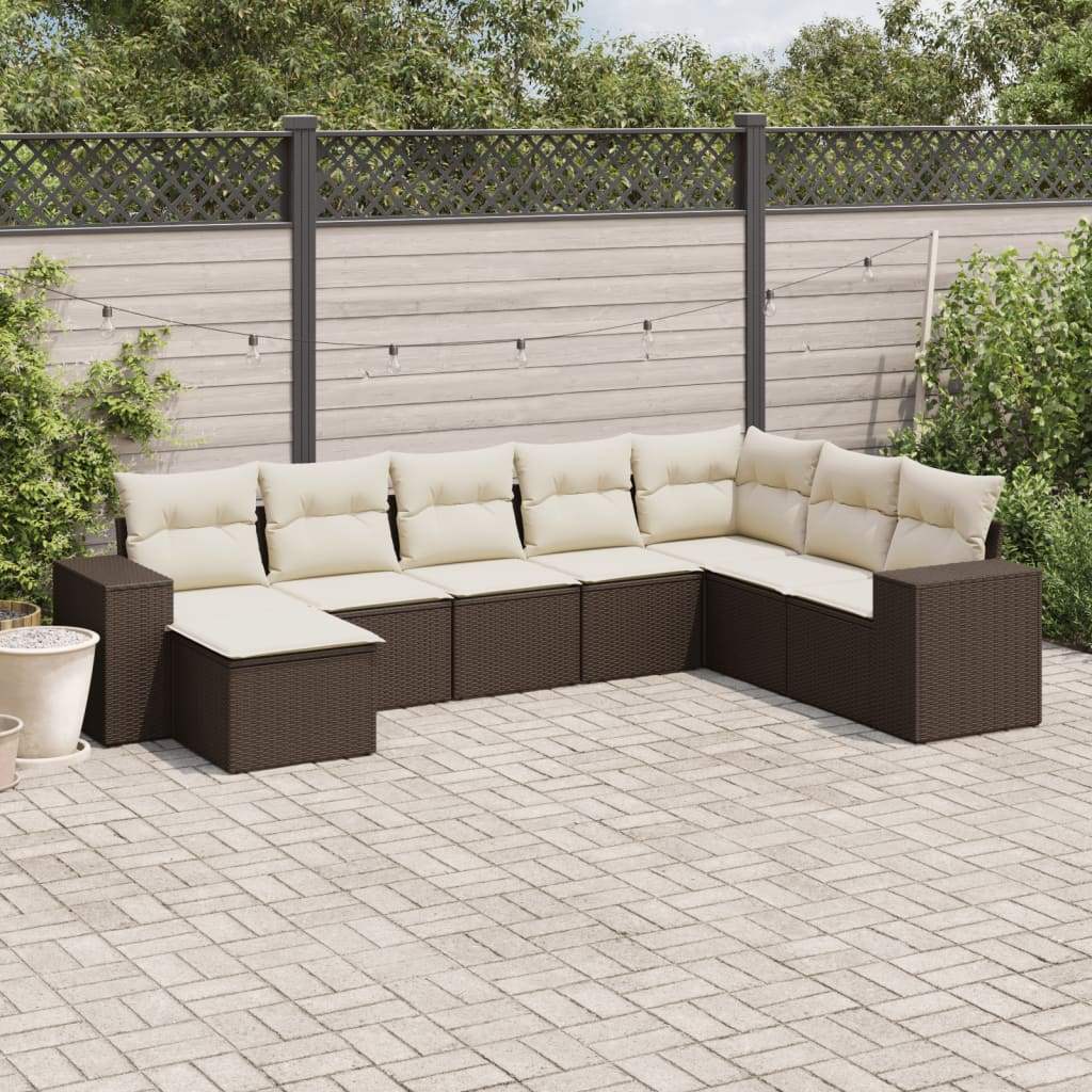 Set Divani da Giardino 8 pz con Cuscini Marrone in Polyrattan - homemem39