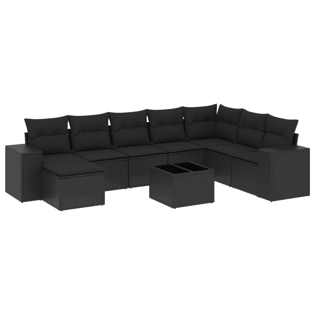 Set Divani da Giardino 9 pz con Cuscini Nero in Polyrattan | homemem39