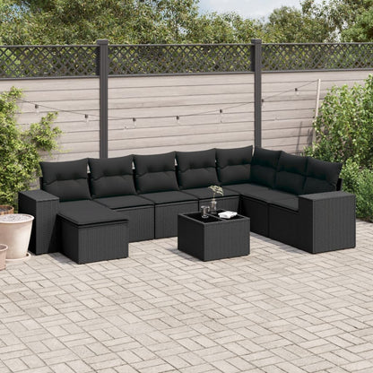 Set Divani da Giardino 9 pz con Cuscini Nero in Polyrattan | homemem39