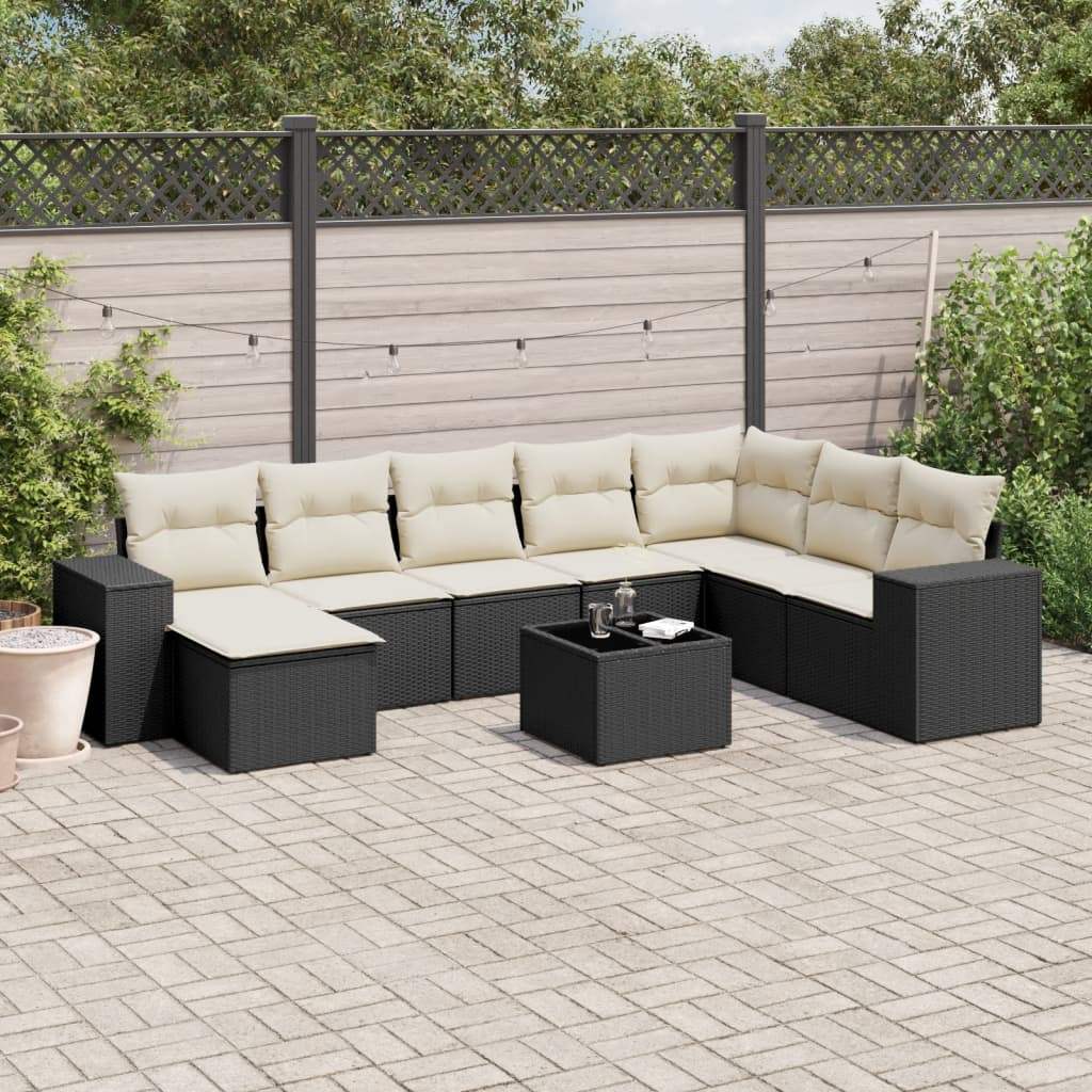 Set Divani da Giardino 9 pz con Cuscini Nero in Polyrattan - homemem39