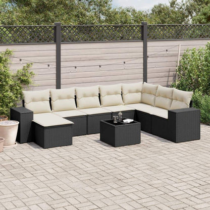 Set Divani da Giardino 9 pz con Cuscini Nero in Polyrattan - homemem39