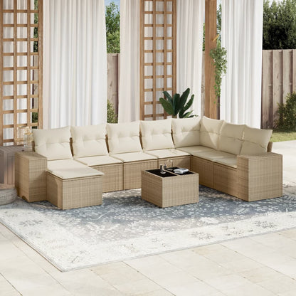 Set Divano da Giardino 9 pz con Cuscini Beige in Polyrattan | homemem39