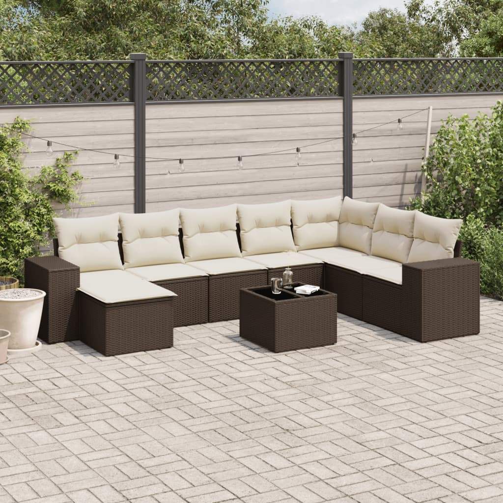 Set Divani da Giardino 9pz con Cuscini Marrone in Polyrattan - homemem39