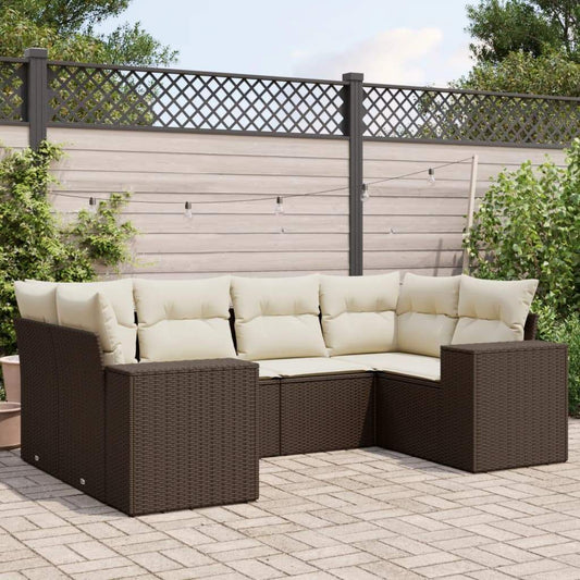 Set Divano da Giardino 6 pz con Cuscini Marrone in Polyrattan - homemem39