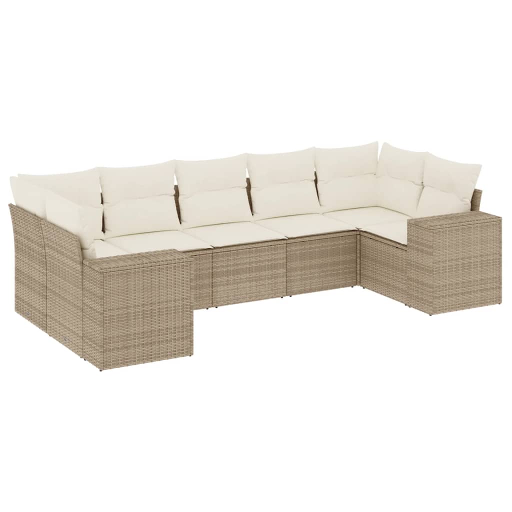 Set Divani da Giardino 7 pz con Cuscini Beige in Polyrattan | homemem39