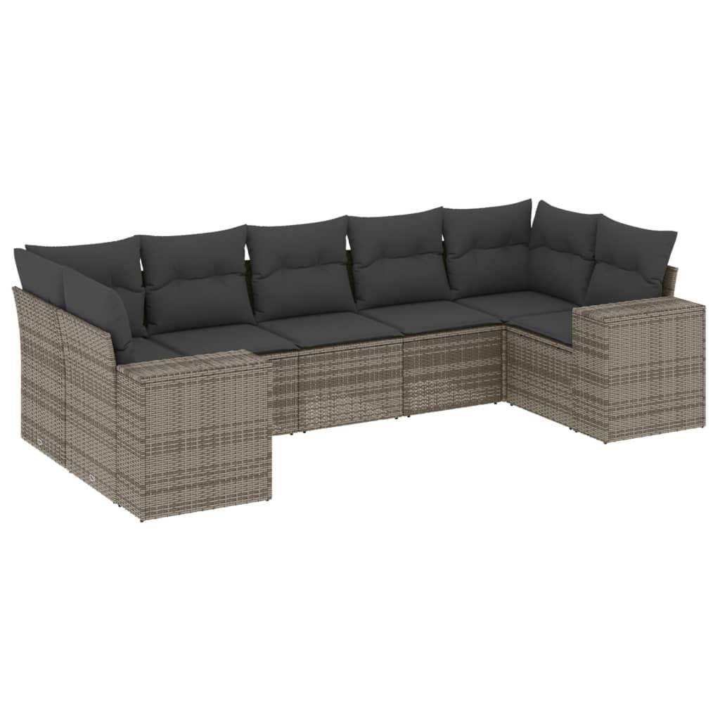 Set Divani da Giardino 7 pz con Cuscini Grigio in Polyrattan - homemem39