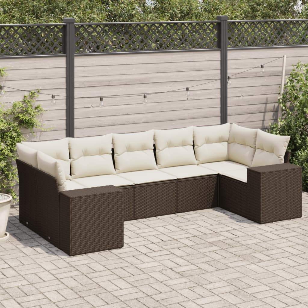 Set Divani da Giardino 7 pz con Cuscini Marrone in Polyrattan - homemem39