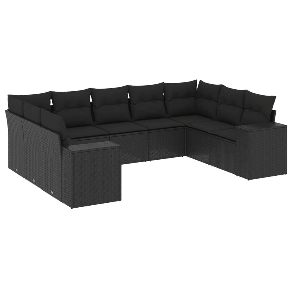 Set Divani da Giardino 9 pz con Cuscini Nero in Polyrattan - homemem39