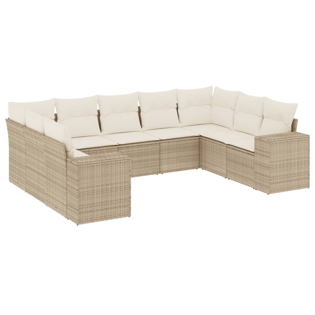 Set Divano da Giardino 9 pz con Cuscini Beige in Polyrattan