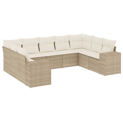 Set Divano da Giardino 9 pz con Cuscini Beige in Polyrattan