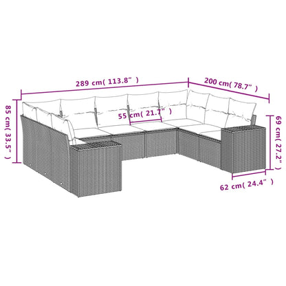 Set Divano da Giardino 9 pz con Cuscini Beige in Polyrattan