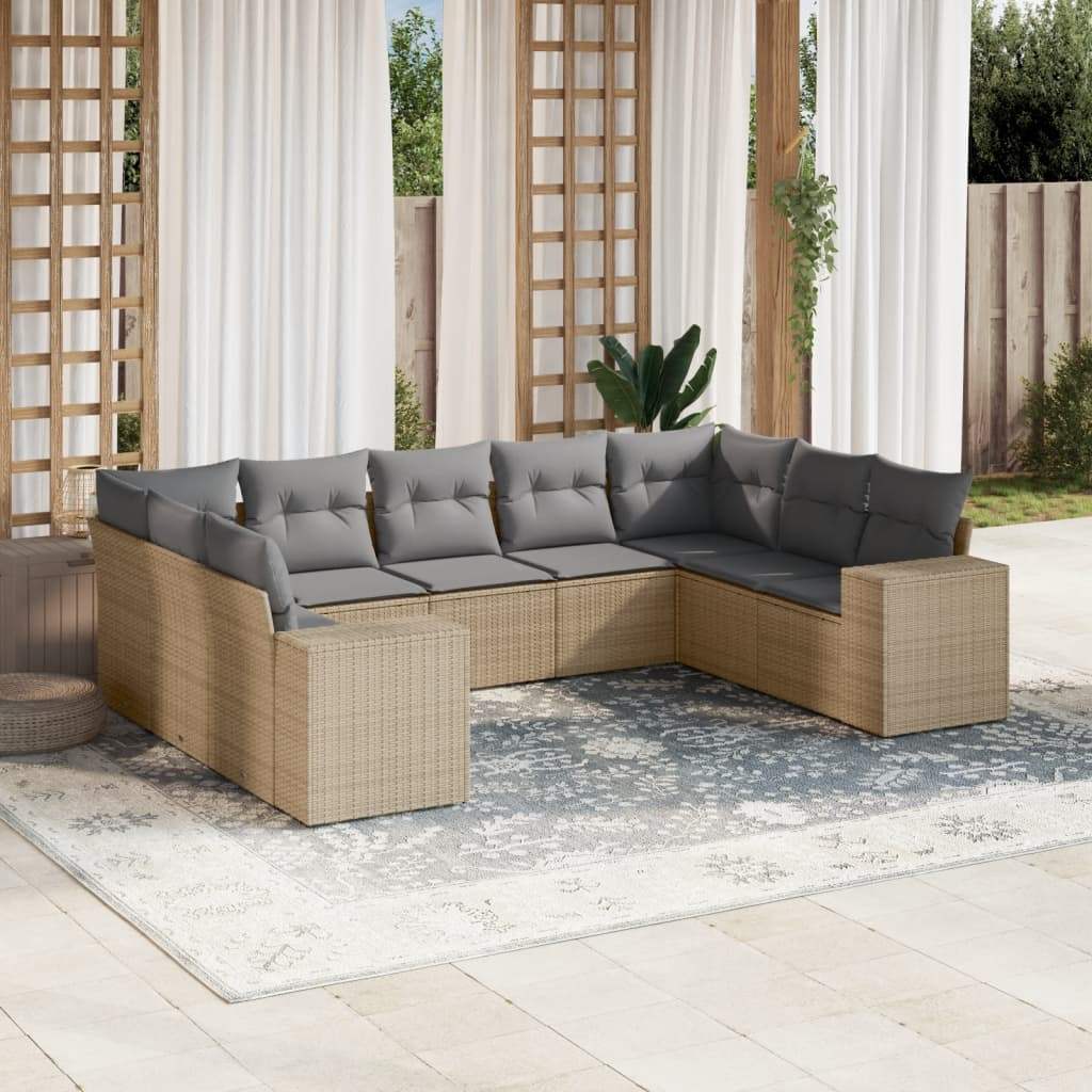 Set Divano da Giardino 9 pz con Cuscini Beige in Polyrattan - homemem39