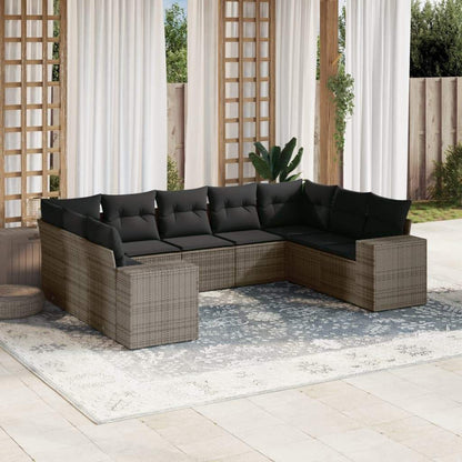 Set Divano da Giardino 9 pz con Cuscini Grigio in Polyrattan - homemem39