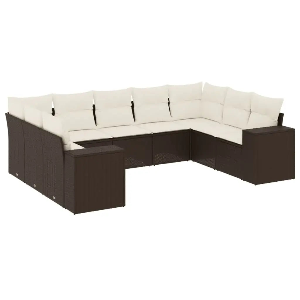 Set Divani da Giardino 9pz con Cuscini Marrone in Polyrattan - homemem39