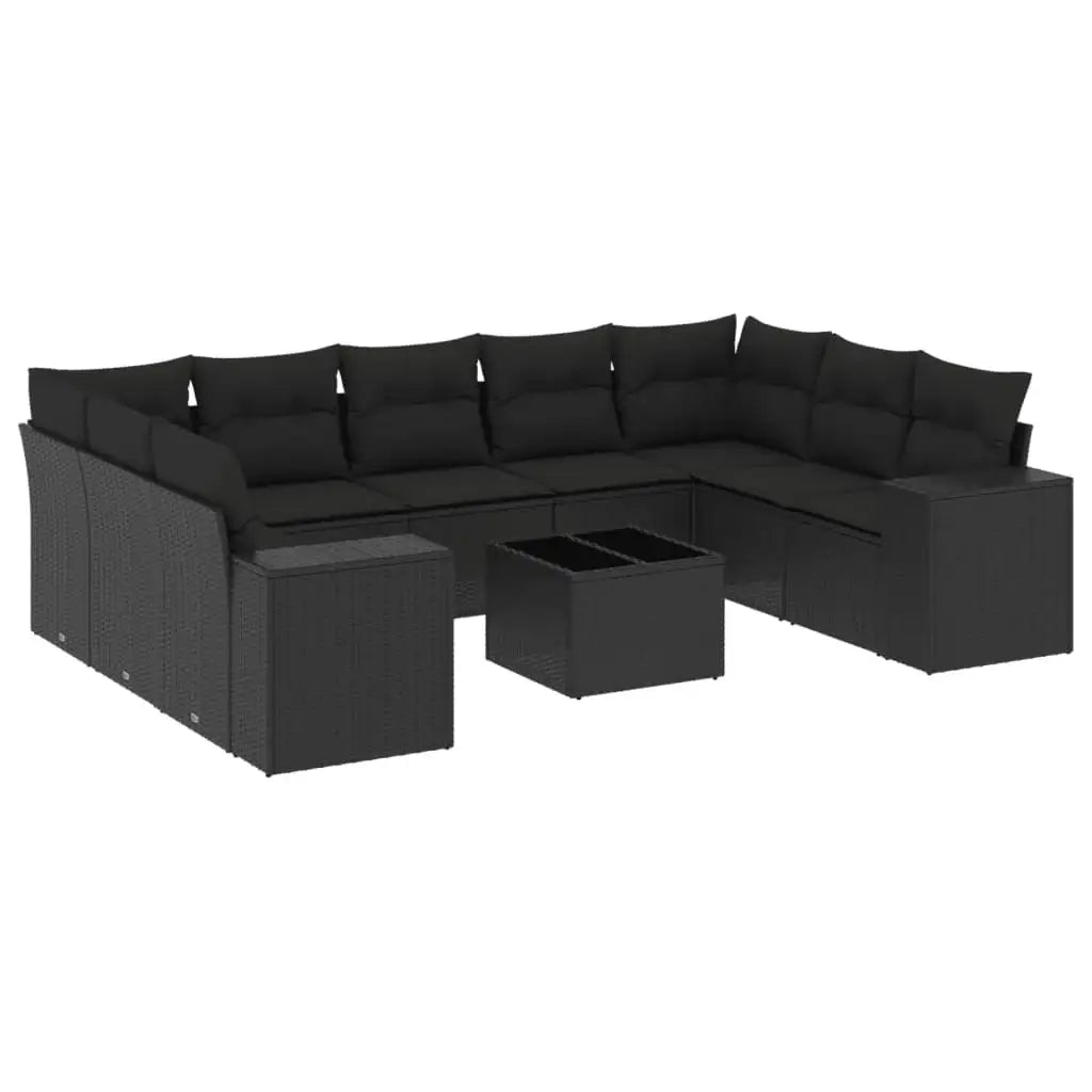 Set Divani da Giardino 10pz con Cuscini in Polyrattan Nero - homemem39