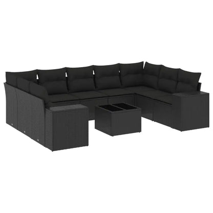 Set Divani da Giardino 10pz con Cuscini in Polyrattan Nero - homemem39