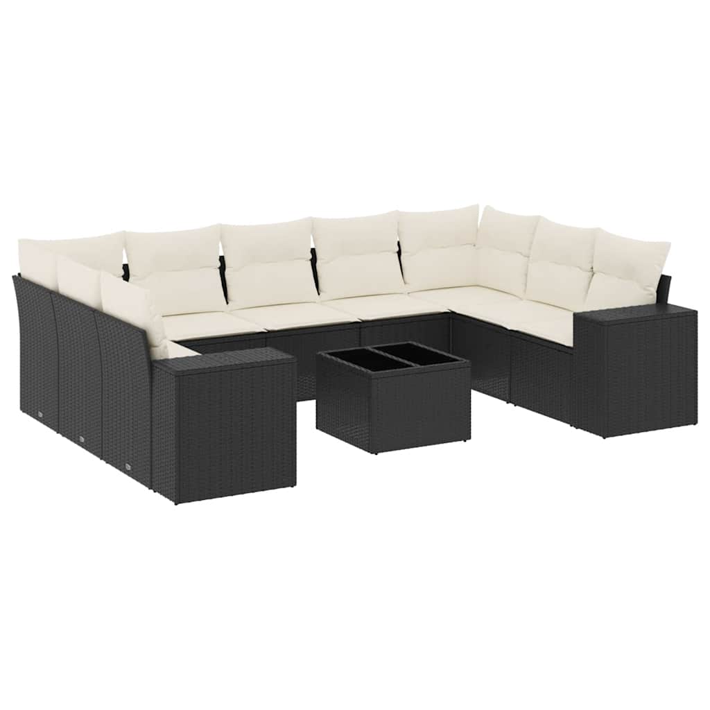 Set Divani da Giardino 10pz con Cuscini in Polyrattan Nero