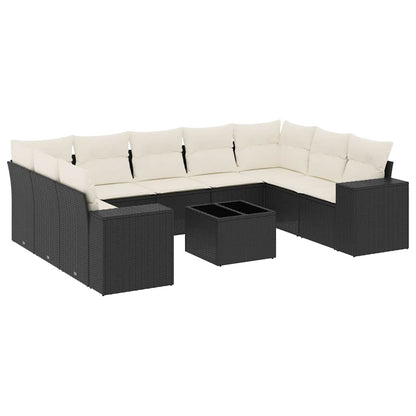 Set Divani da Giardino 10pz con Cuscini in Polyrattan Nero