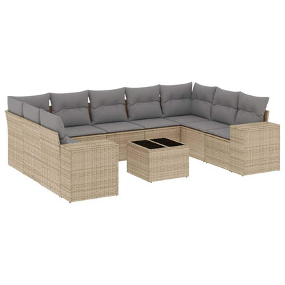 Set Divano da Giardino 10 pz con Cuscini Beige in Polyrattan - homemem39