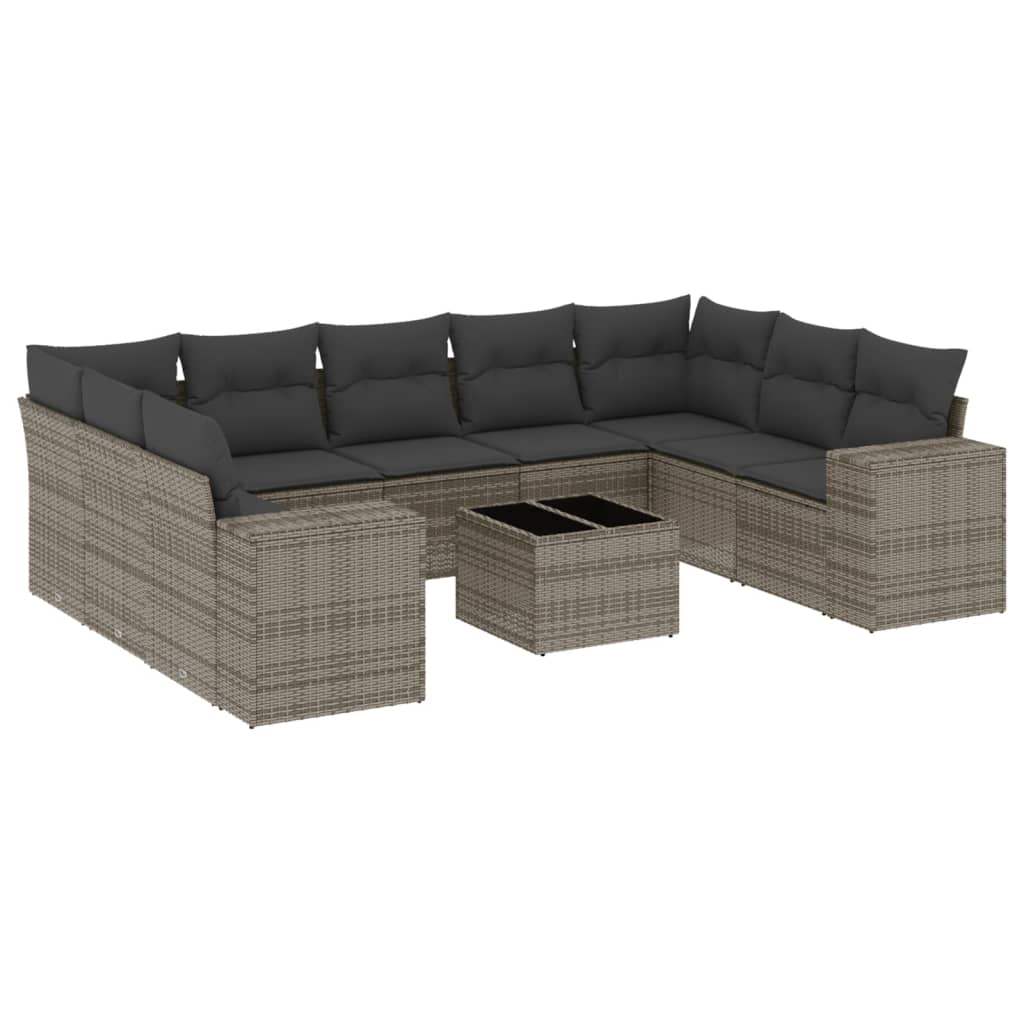 Set Divano da Giardino 10 pz con Cuscini Grigio in Polyrattan - homemem39
