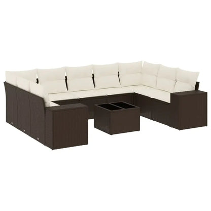 Set Divani da Giardino 10pz con Cuscini in Polyrattan Marrone - homemem39
