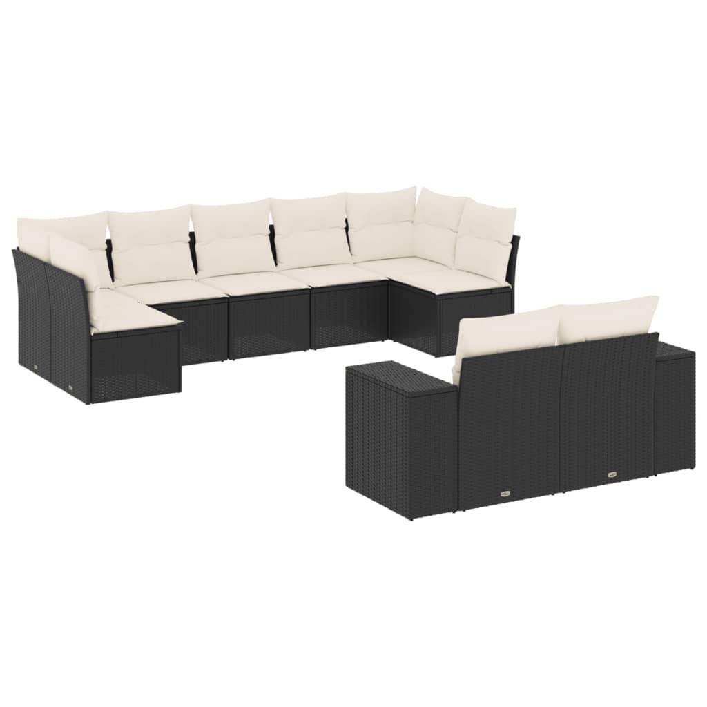 Set Divani da Giardino 9 pz con Cuscini Nero in Polyrattan - homemem39