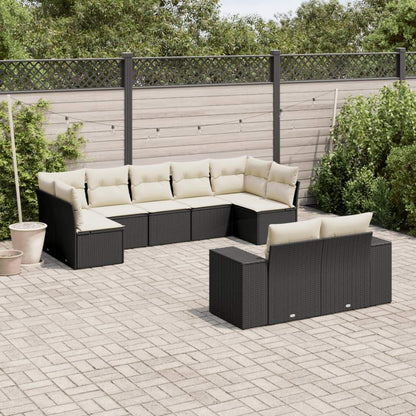 Set Divani da Giardino 9 pz con Cuscini Nero in Polyrattan - homemem39