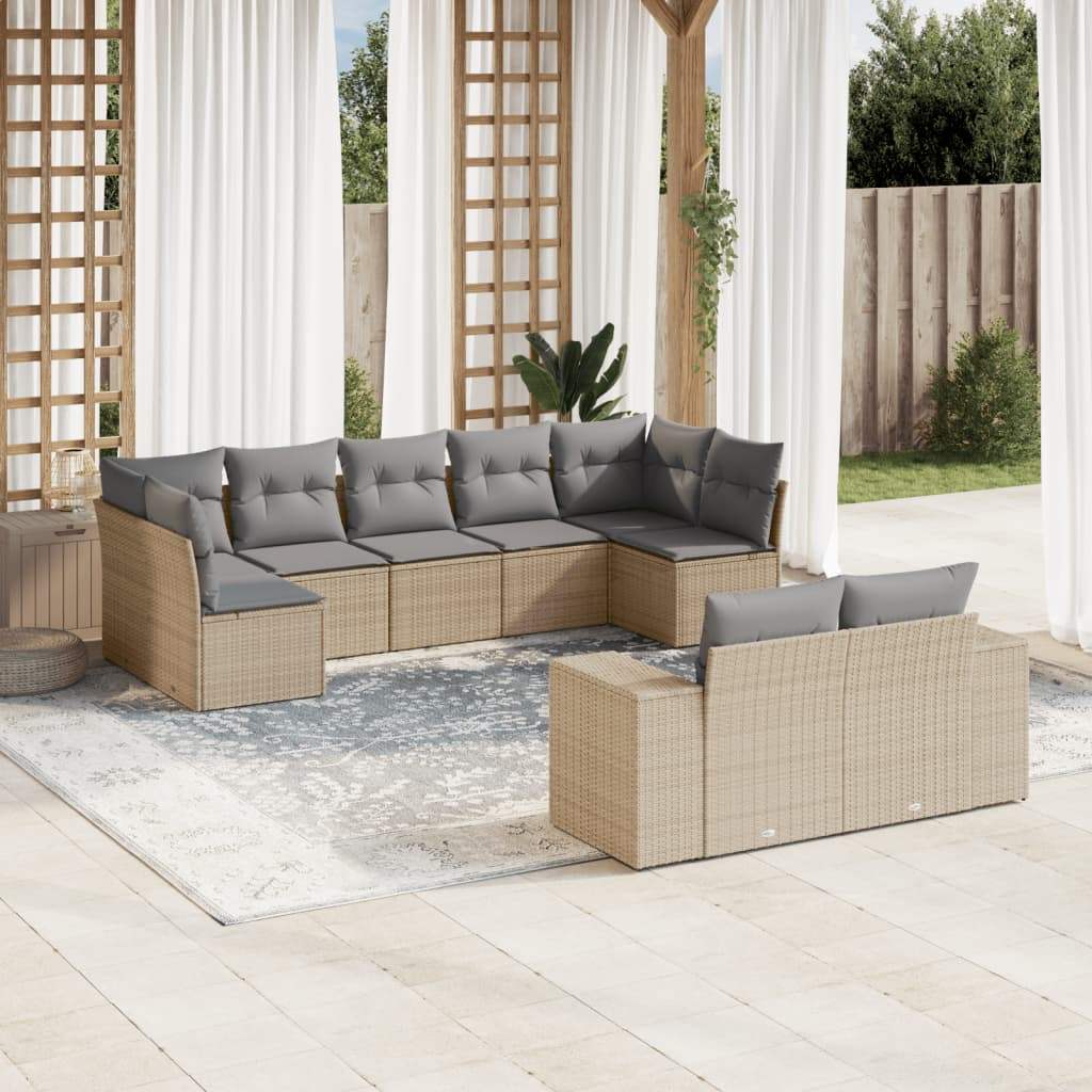 Set Divano da Giardino 9 pz con Cuscini Beige in Polyrattan - homemem39
