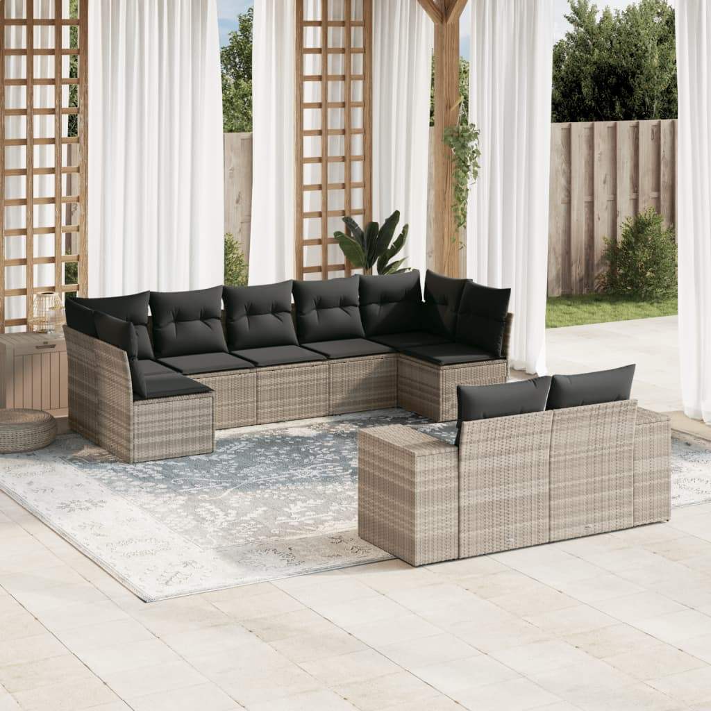 Set Divano da Giardino 9pz con Cuscini Grigio Chiaro Polyrattan - homemem39