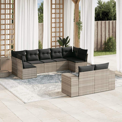 Set Divano da Giardino 9pz con Cuscini Grigio Chiaro Polyrattan - homemem39
