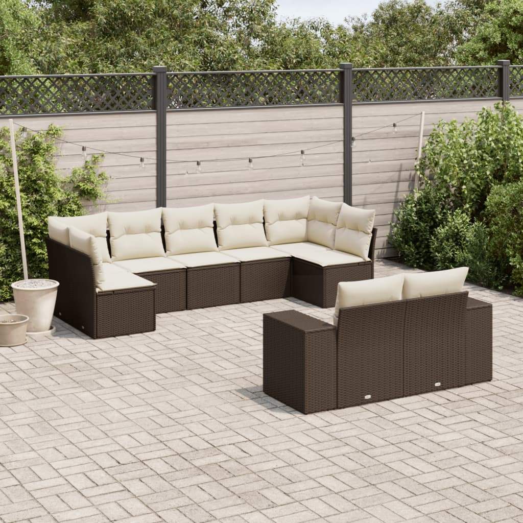 Set Divani da Giardino 9pz con Cuscini Marrone in Polyrattan - homemem39