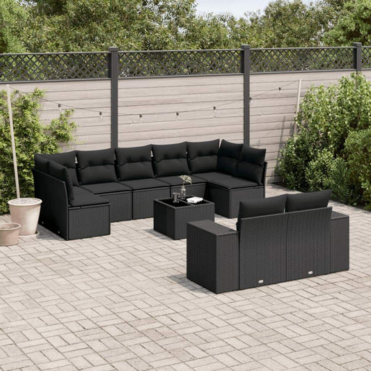 Set Divani da Giardino 10pz con Cuscini in Polyrattan Nero - homemem39