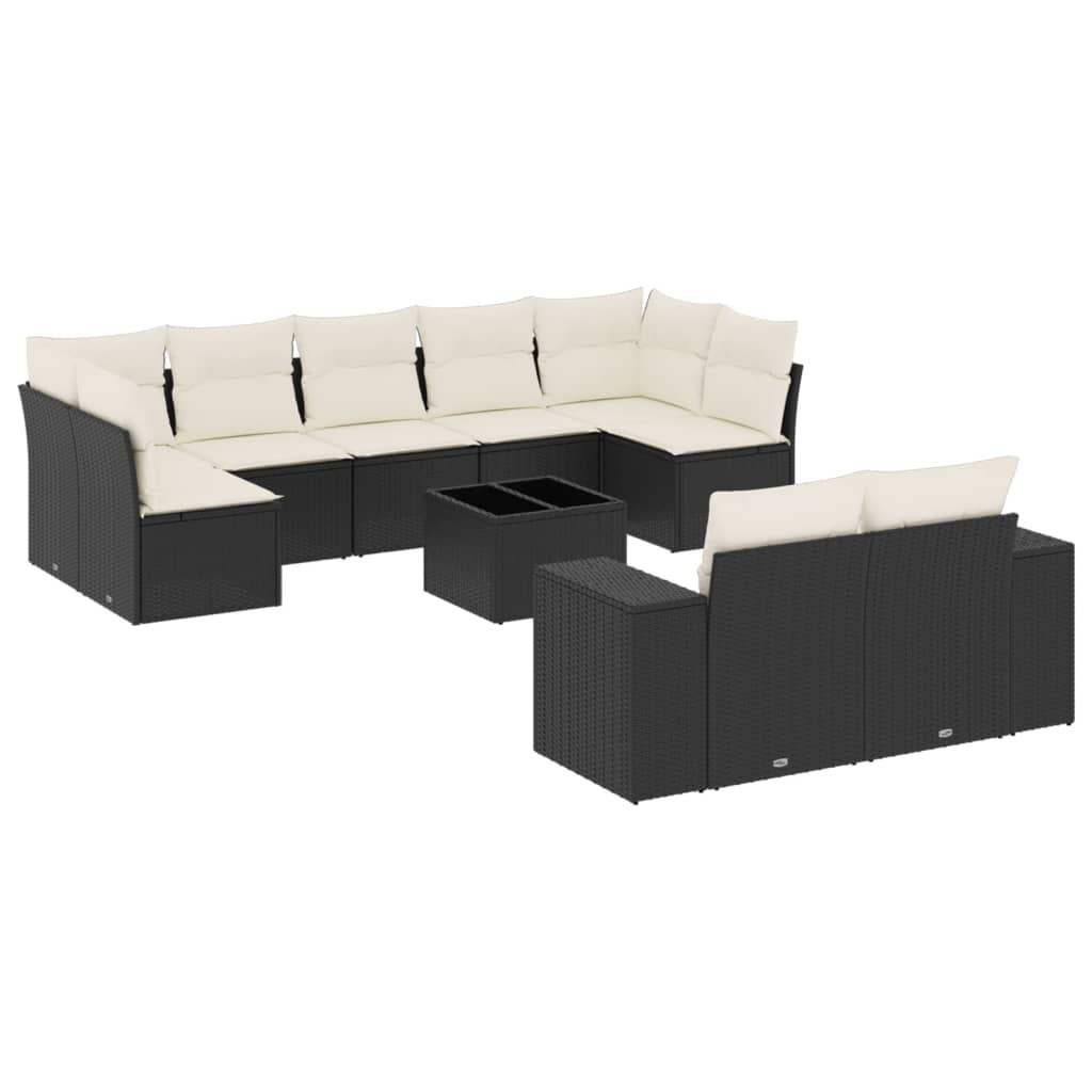Set Divani da Giardino 10pz con Cuscini in Polyrattan Nero - homemem39